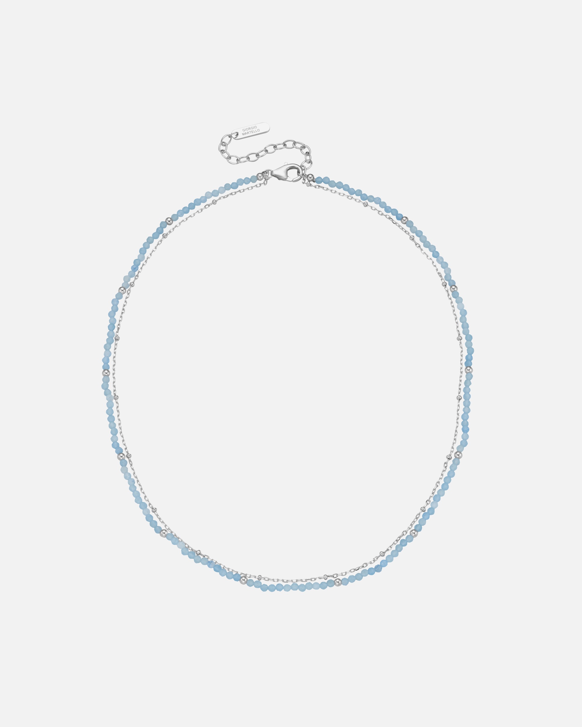 Halskette für Unisex Giorgio Martello Milano Collier mit hellblauen Apatit-Kugeln, Silber 925 45 cm