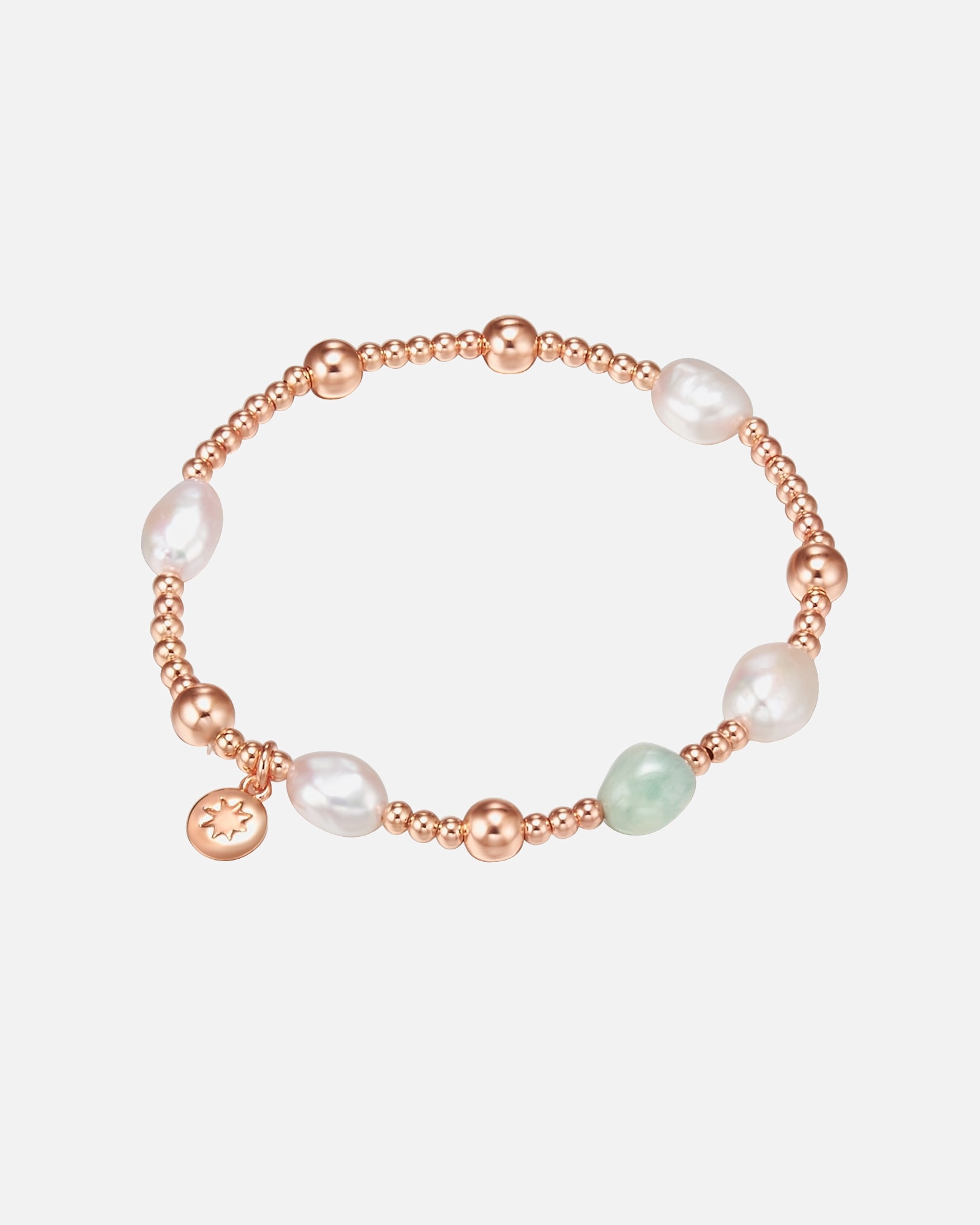 Armband für Weiblich Lulu & Jane Perlen-Armband Metall-Legierung Aquamarin Süßwasser-Zuchtperle in Roségold 20,0 - 22,0 cm, flexibel einstellbar