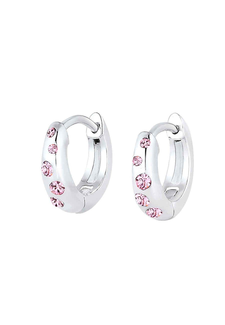 Elli Kinder Creole Rosa 925 Sterling Silber, mit Kristallen von Swarovski silberfarben Damen