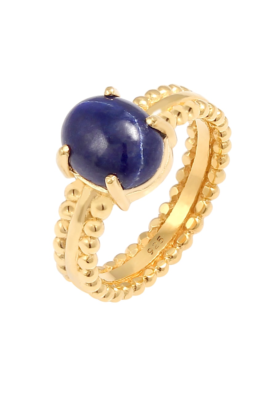 Elli PREMIUM Labis Lazuli Edelstein Oval 925 Silber vergoldet 54 Damen