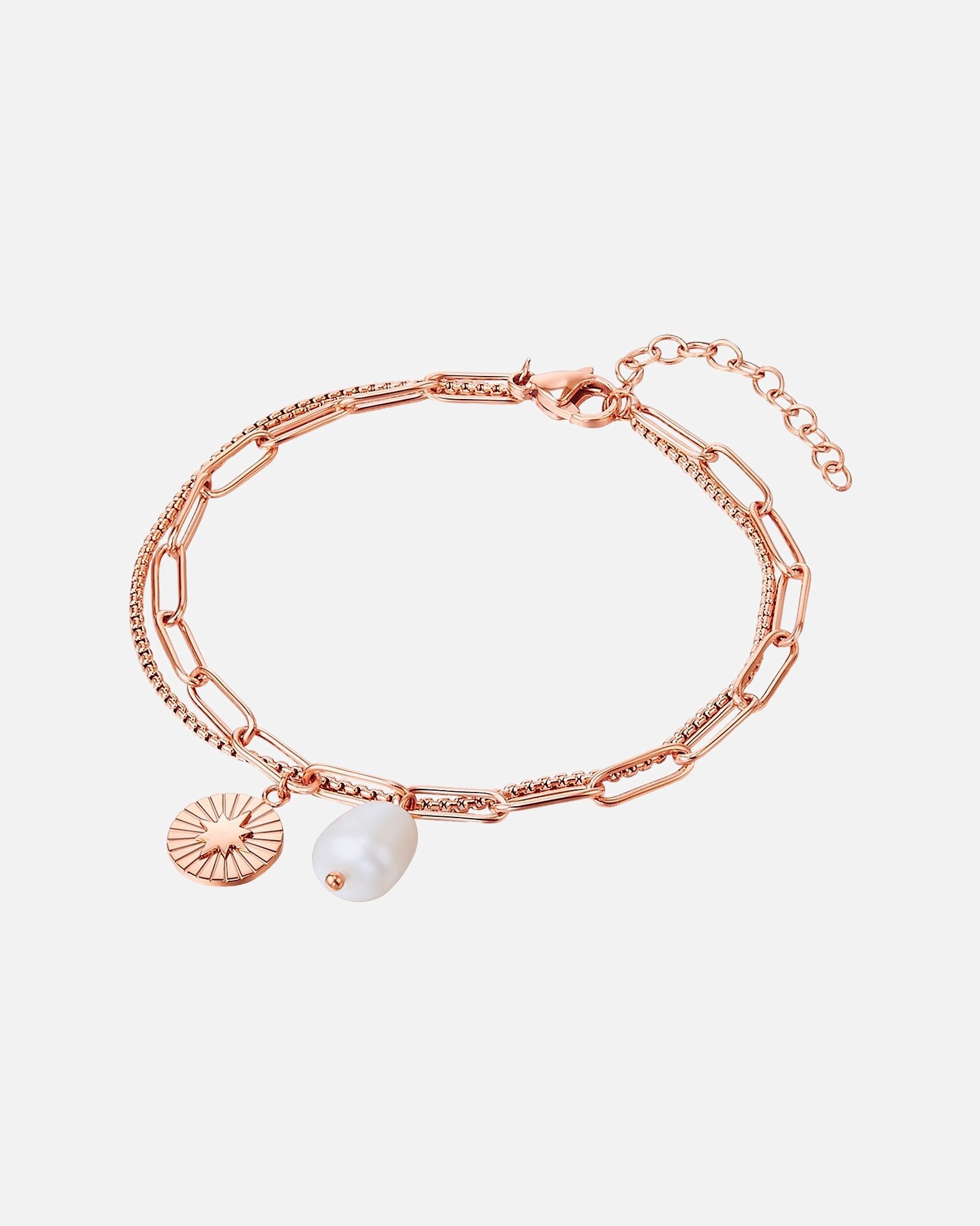 Armband für Weiblich Valero Pearls Armband Edelstahl Süßwasser-Zuchtperle in Roségold 17,0 cm Basislänge + 3,0 cm Verlängerung