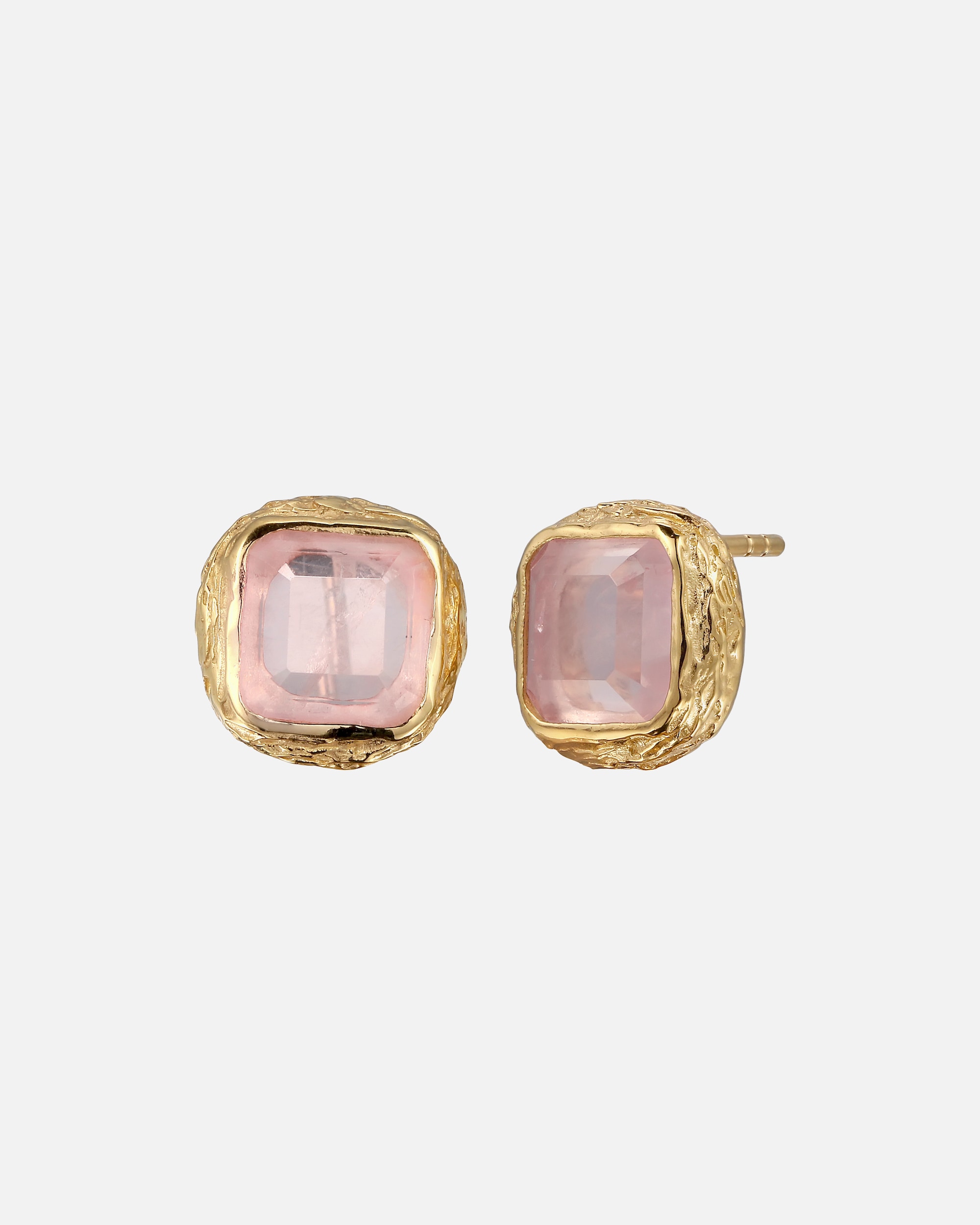 Ohrringe für Weiblich Haze & Glory Default Brand Line Ohrstecker Quadrat Quarz Rosa 925 Sterling Silber goldfarben