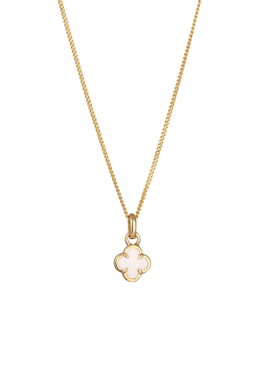 Elli Kleeblatt Emaille Anhänger 925 Sterling Silber Weiß Damen