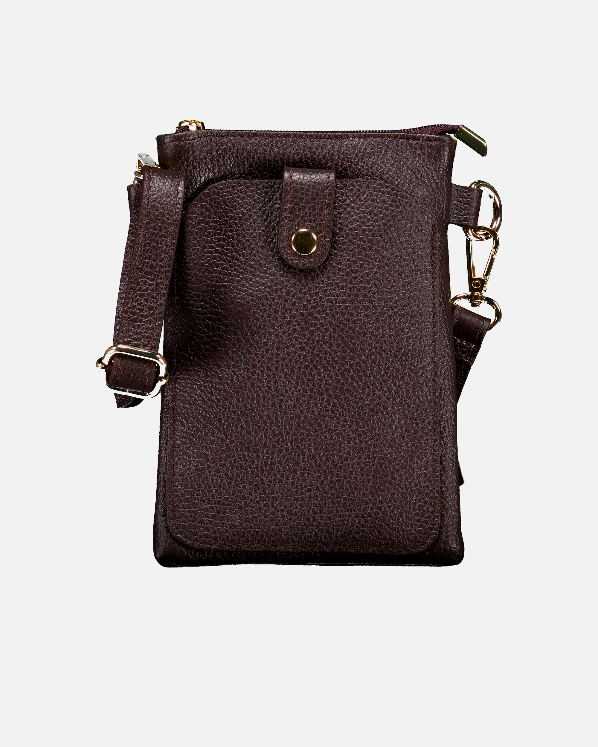 Umhängetasche für Weiblich Hausfelder Manufaktur Umhängetasche / Handytasche mit Goldfittings Dunkelbraun