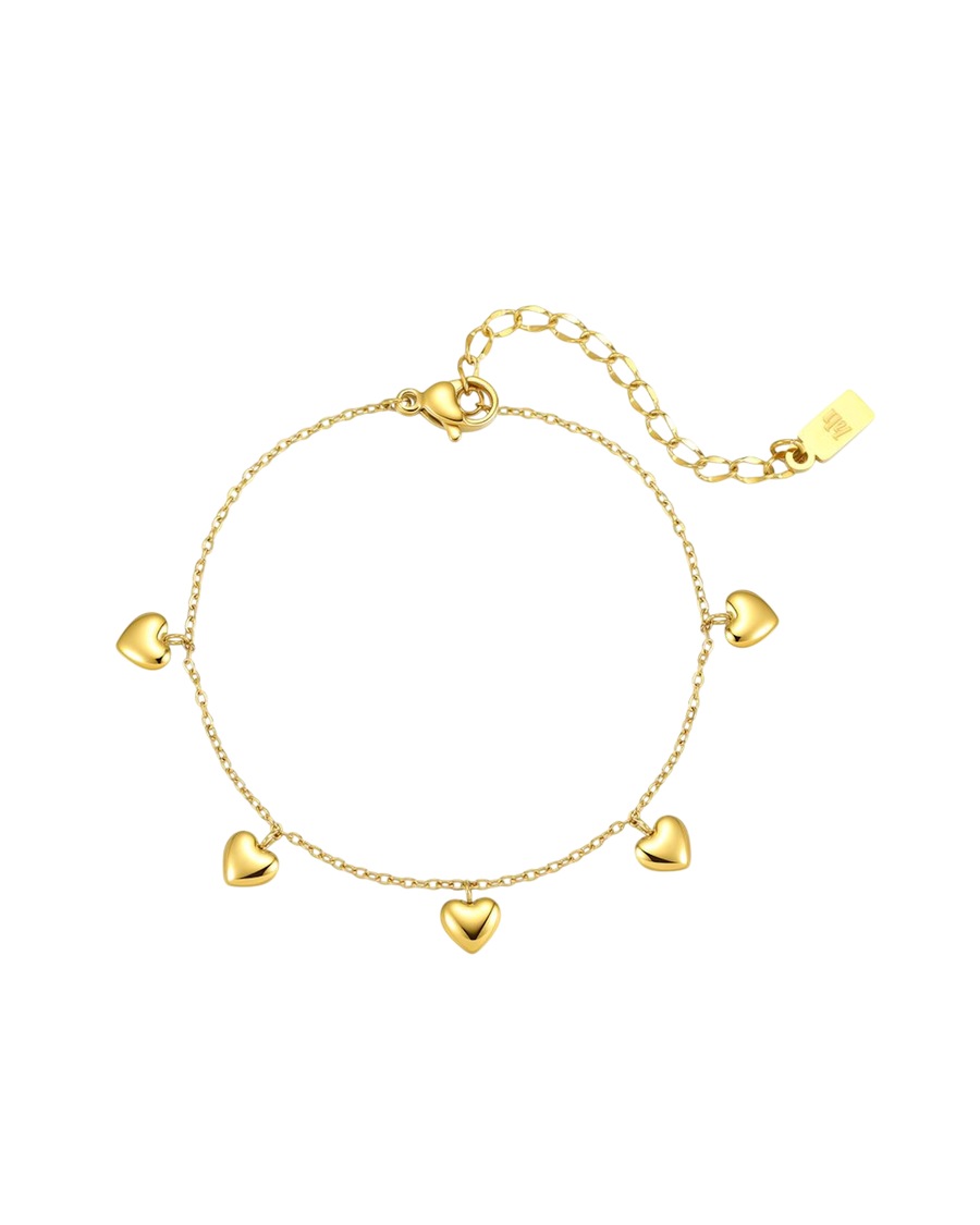 Hey Happiness Chunky Heart – Herz Armband Edelstahl, wasserfest Gold Hellbraun Damen