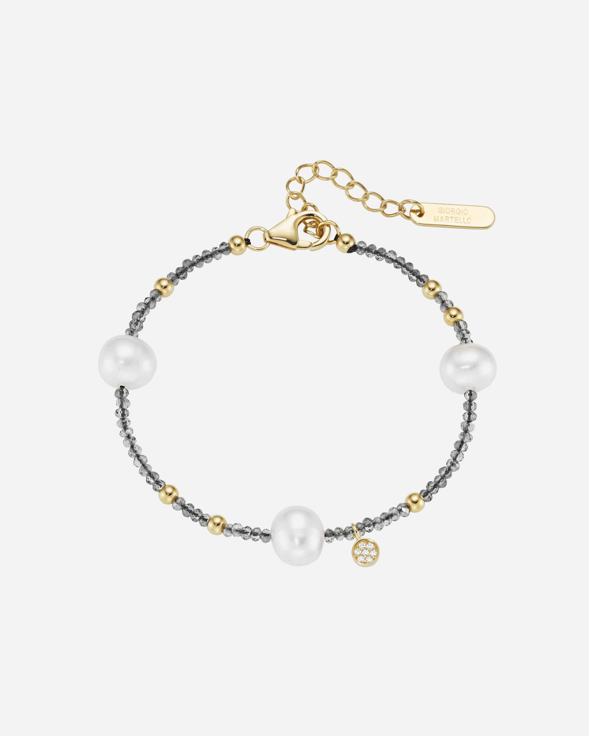 Armband für Unisex Giorgio Martello Milano Armband mit Süßwasser-Perlen und Ziersteinen, Silber 925 Gold