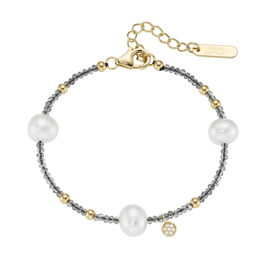 Giorgio Martello Milano Armband mit Süßwasser-Perlen und Ziersteinen, Silber 925 Gold