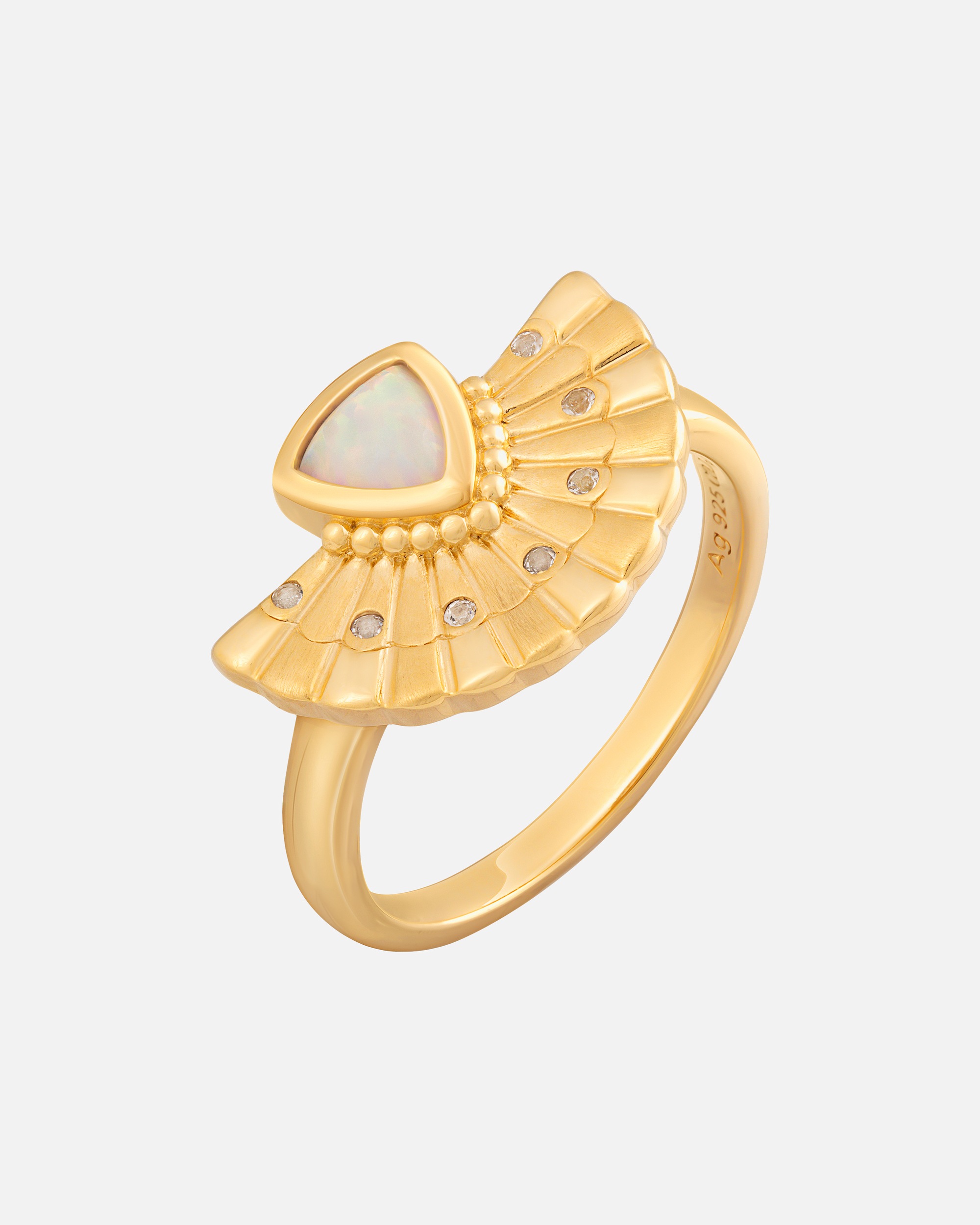 Ring für Weiblich caï Ring 925 Silber vergoldet Boho Fächer mit synth. Opal & Weißtopas 925/- Sterling Silber Opal 060 (19,1)