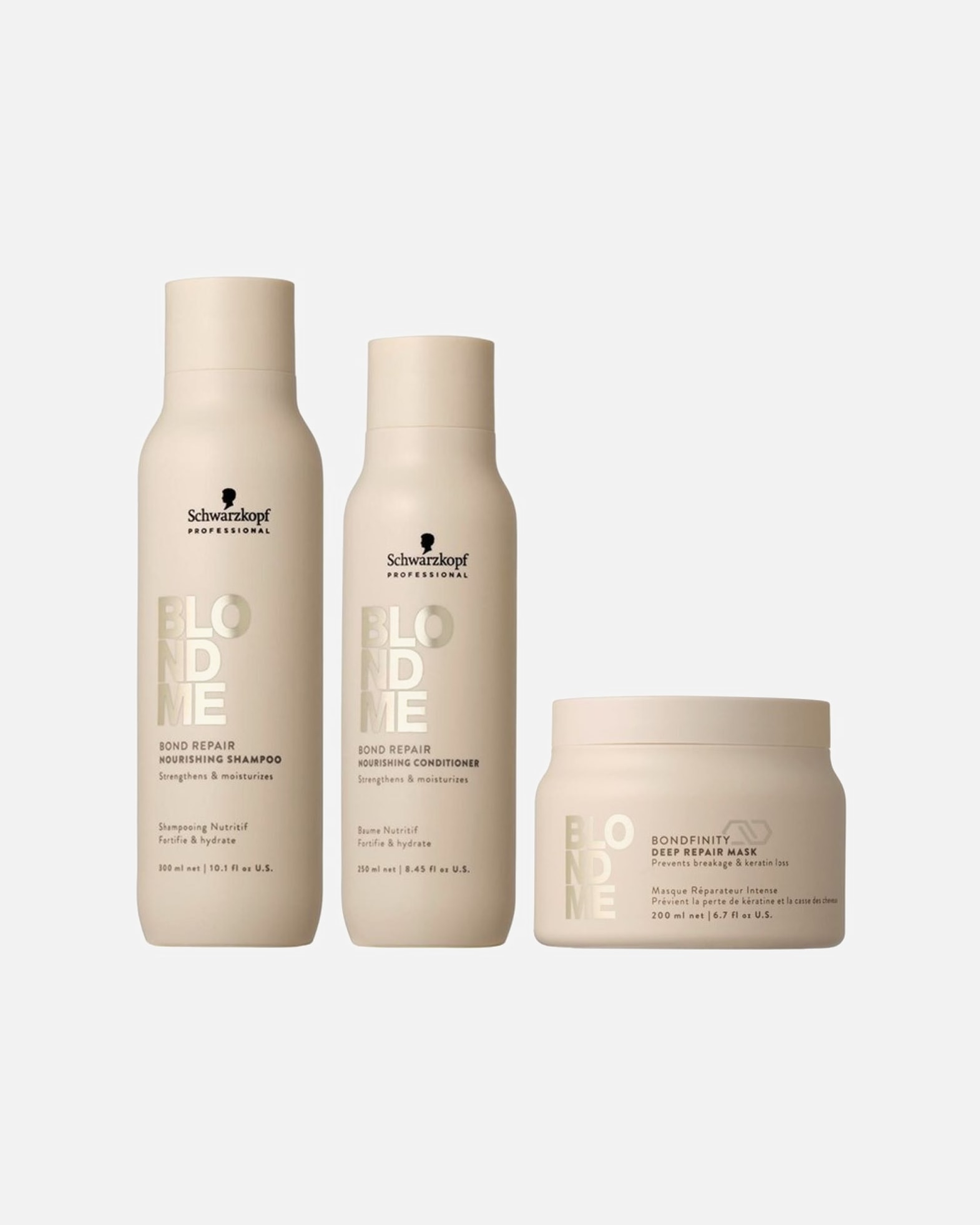 Haarpflegeset für Weiblich Schwarzkopf Professional Blondme Bond Repair Bundle Maske (Shampoo + Conditioner + Deep Repair Maske) 1 Stück