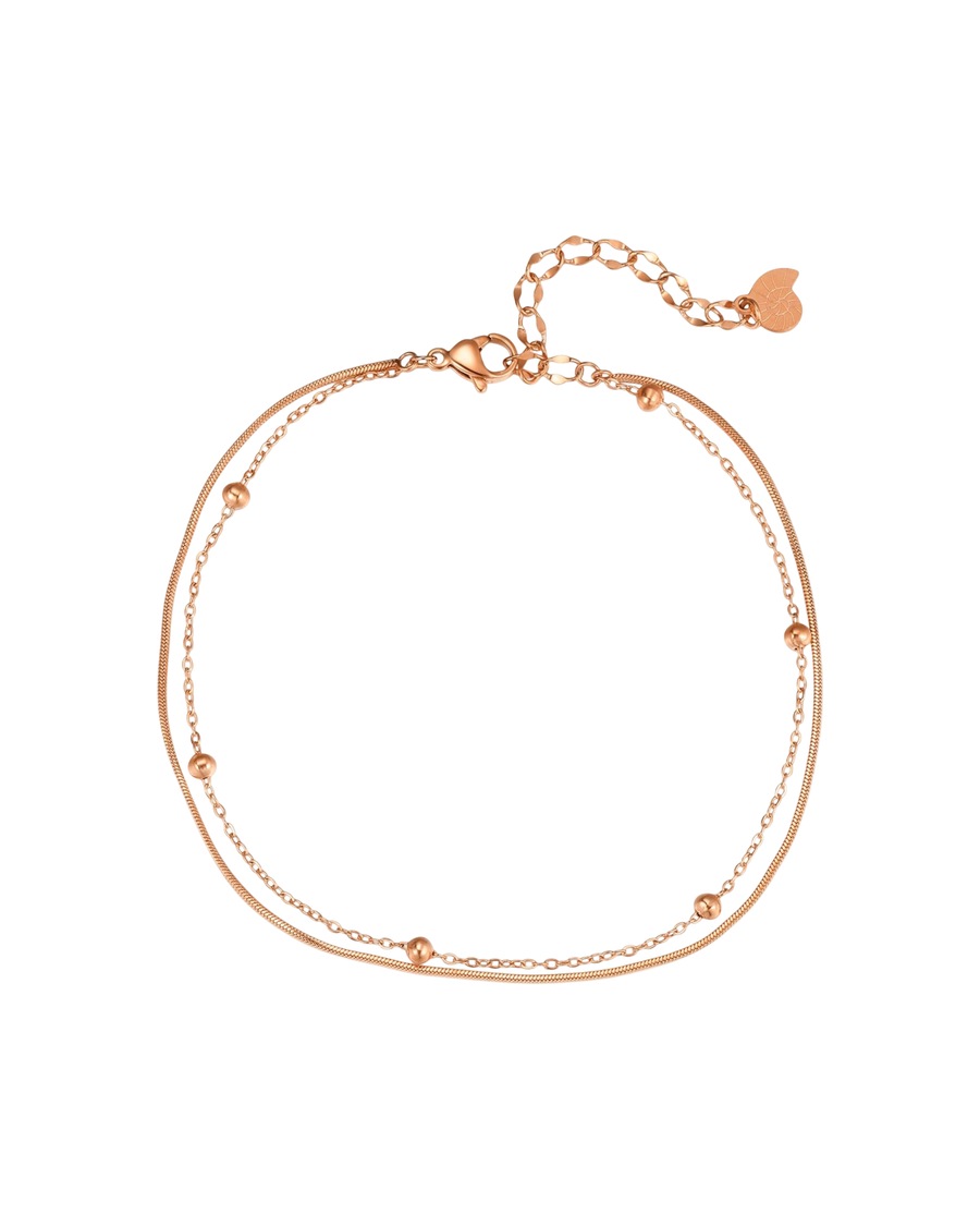 Hey Happiness Doppelte Fußkette mit Kugeln, aus Edelstahl Rosegold Damen