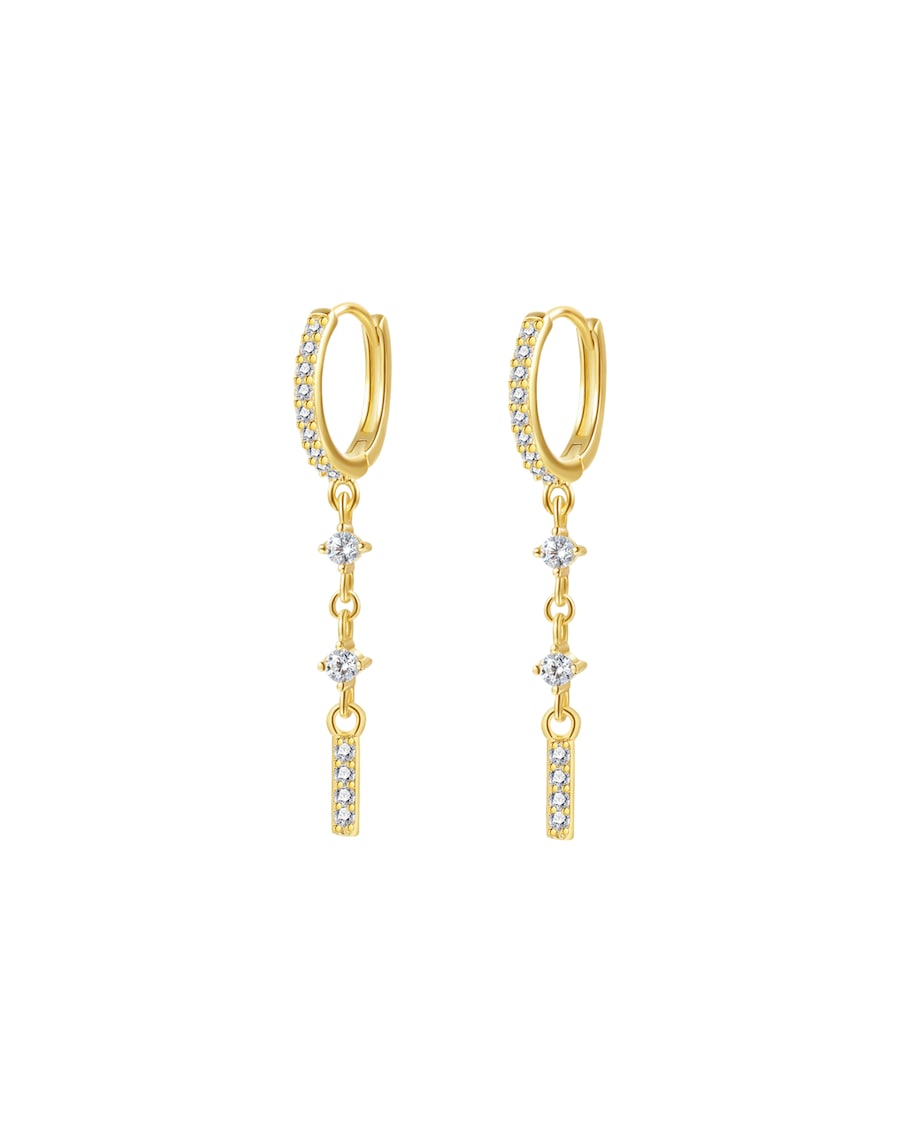 Hey Happiness Ohrhänger mit Zirkonia Stab-Anhänger, 925 Silber Gold Hellbraun Damen