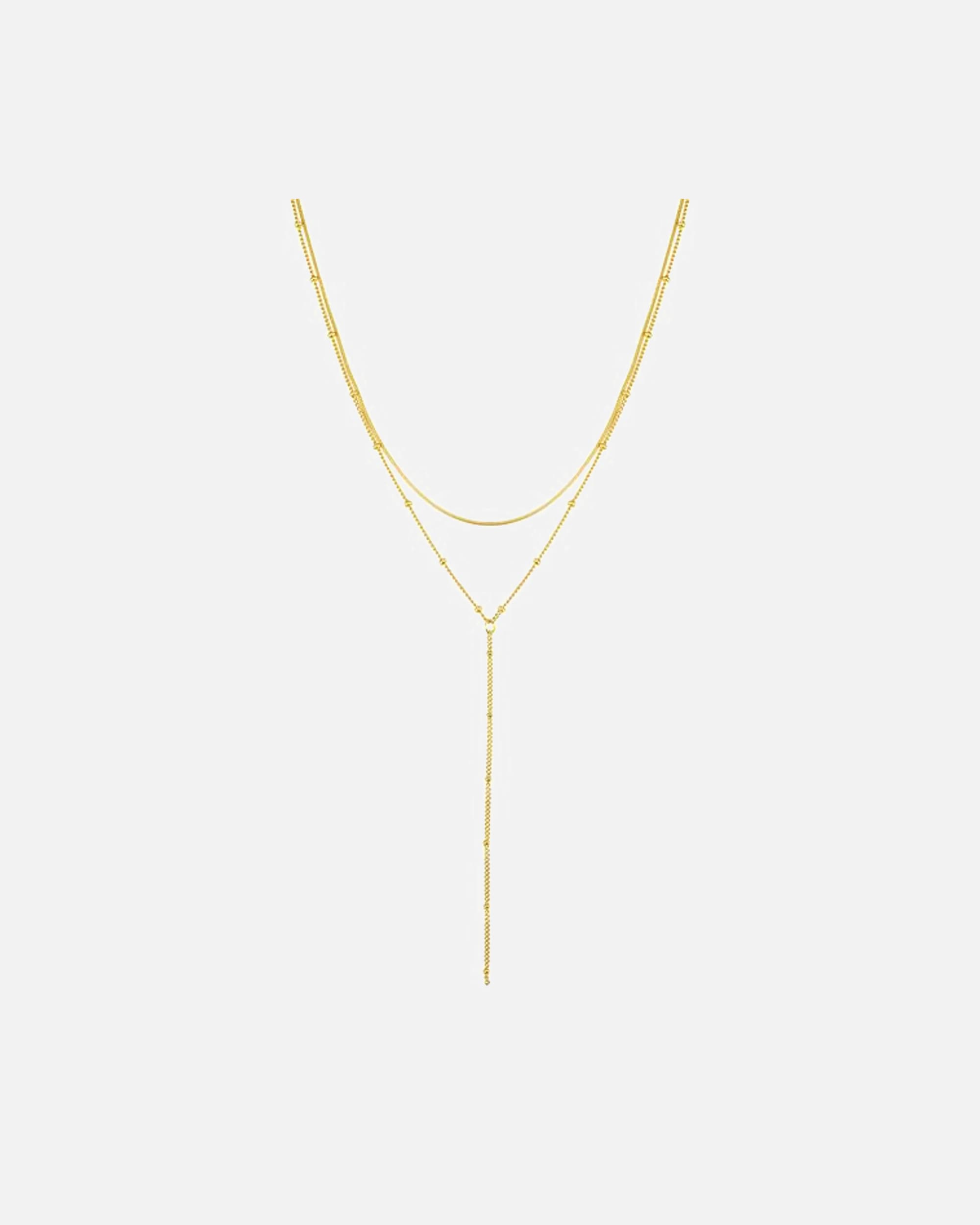 Halskette für Weiblich Hey Happiness Default Brand Line Layered Y-Halskette mit Schlangen- und Satellitenkette aus Edelstahl Gold