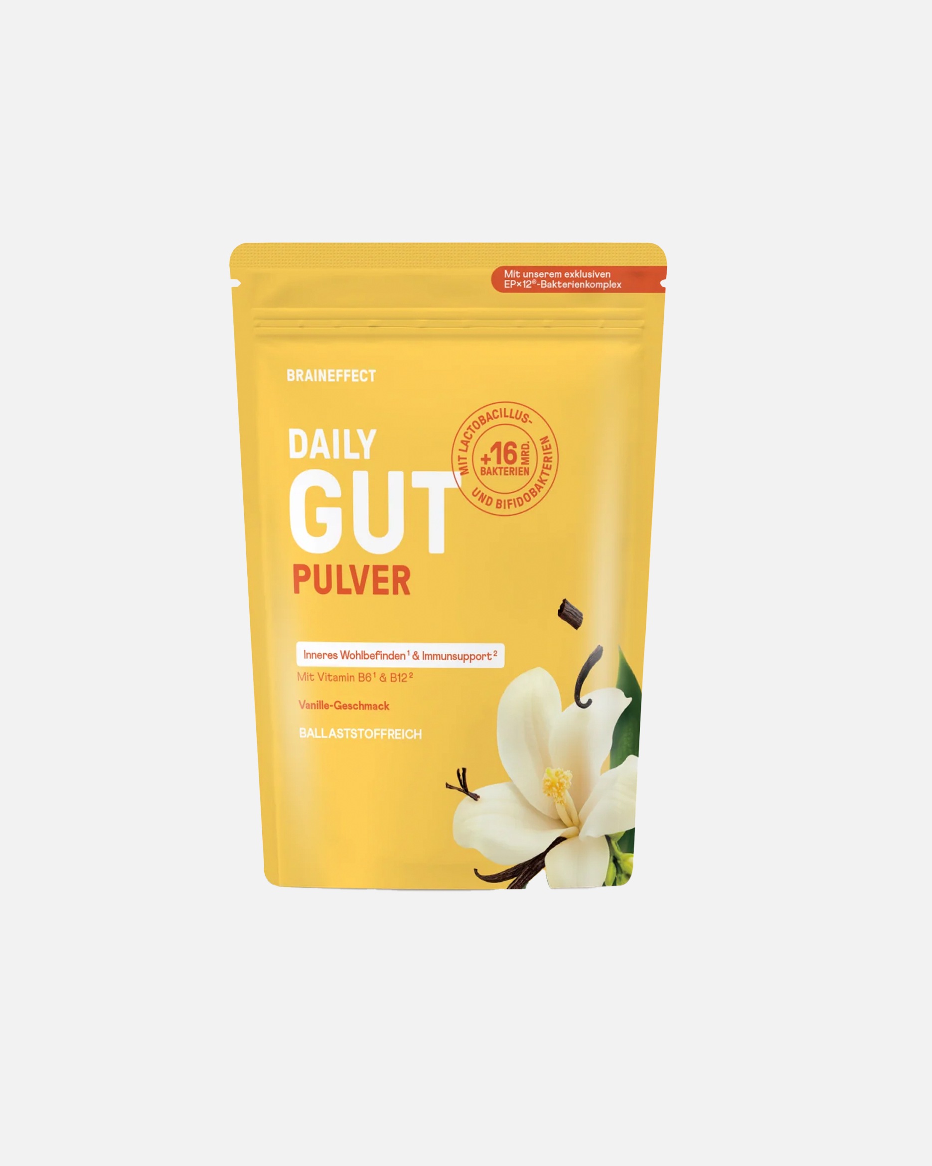 Nahrungsergänzung Darm für Unisex BRAINEFFECT DAILY GUT PULVER – Bakterienkulturen-Komplex mit Ballaststoffen & Vitaminen Vanille