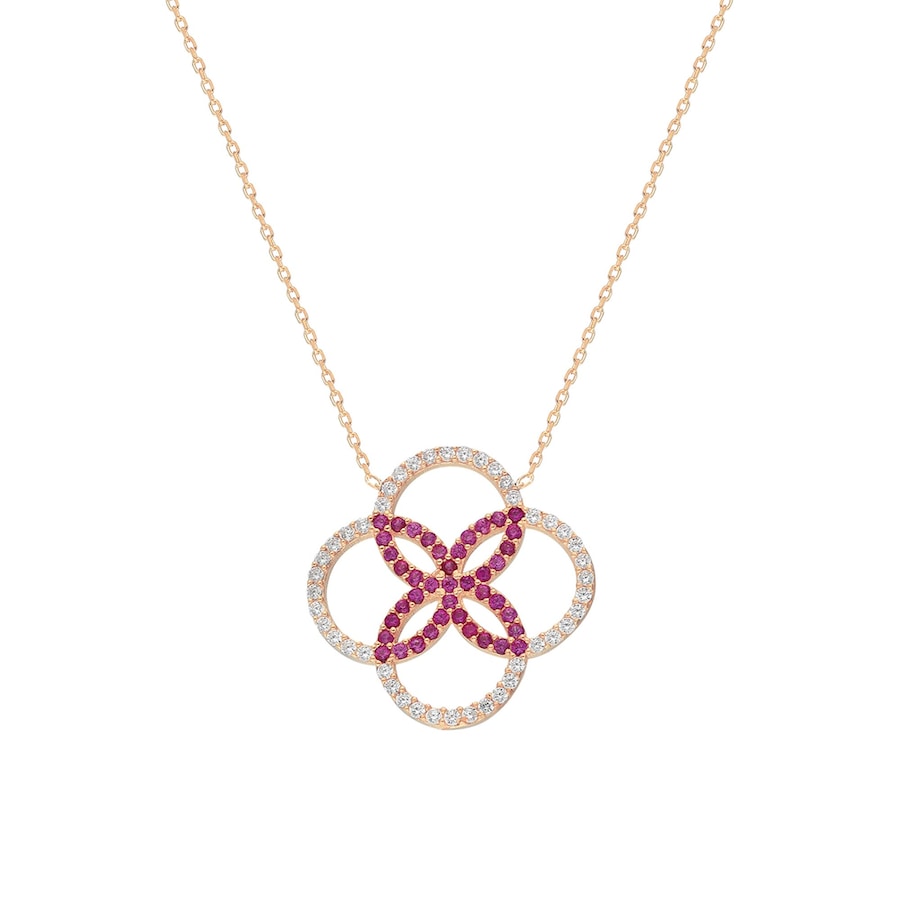 dKeniz Kette 925/- Sterling Silber Zirkonia rot 42+3cm Weiss Damen