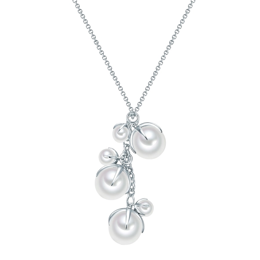 Lulu & Jane Perlen-Kette Messing Muschelkernperle in Silber 42,0 cm Basiskette + 5,0 Verlängerung Damen