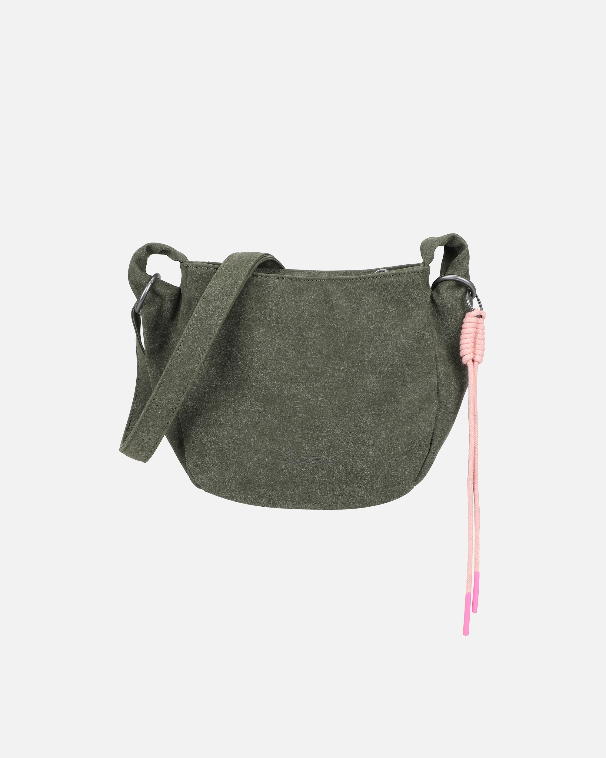 Umhängetasche für Weiblich Fritzi aus Preußen Schultertasche Sue02 Suede Jacky Soft Dark Anthra mit modischer Kordelschnur grün