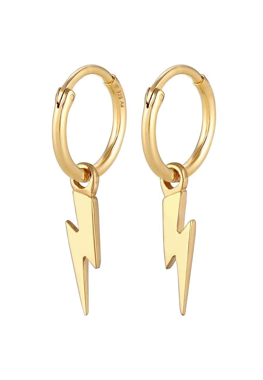 Elli PREMIUM Creolen Ohrhänger Blitz Symbol 925 Silber rhodiniert goldfarben