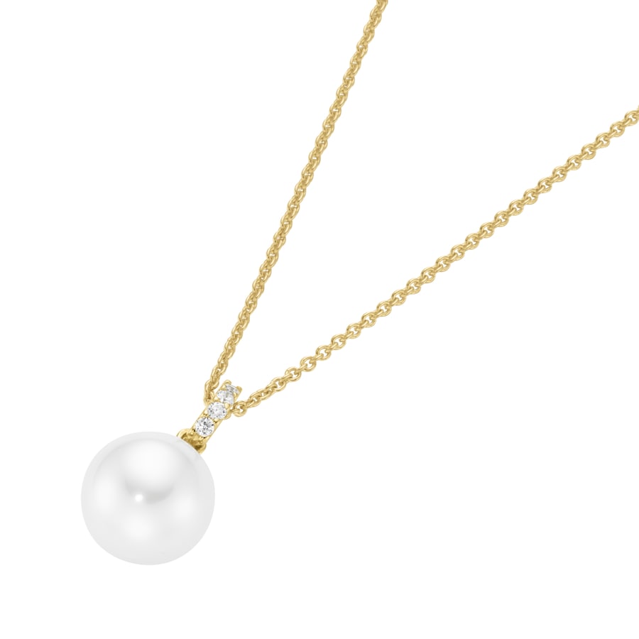 Giorgio Martello Milano Kette mit Anhänger, Zirkonia, Muschelkern Perle, vergoldet Silber 925 45 cm Hellbraun Damen