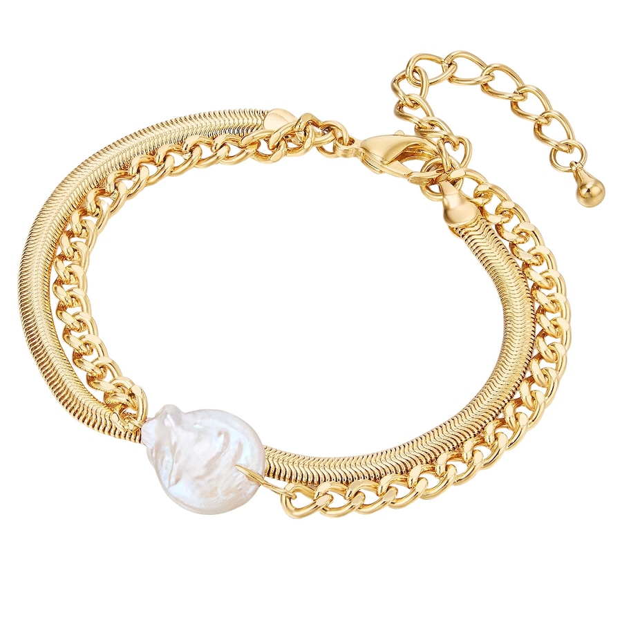 Lulu & Jane Perlen-Armband Messing Süßwasser-Zuchtperle in Gelbgold 19,0 cm Basislänge + 5,0 Verlängerung Damen