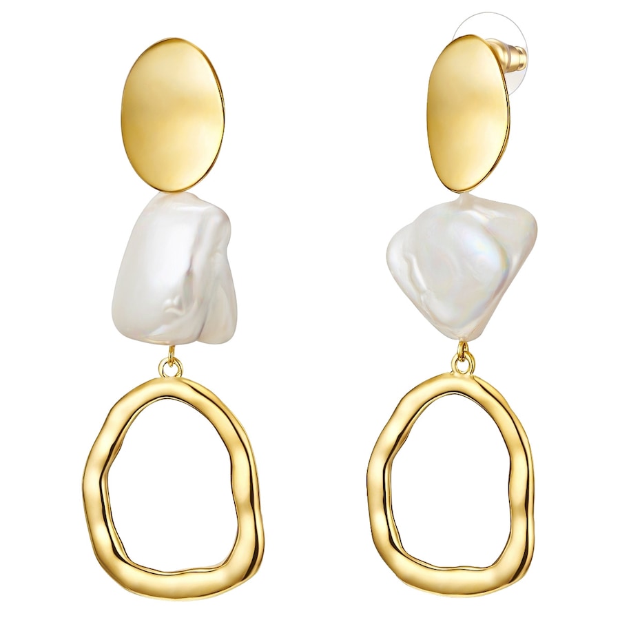 Lulu & Jane Perlen-Ohrhänger Metall-Legierung Muschelkernperle in Gelbgold 70,7 mm Damen