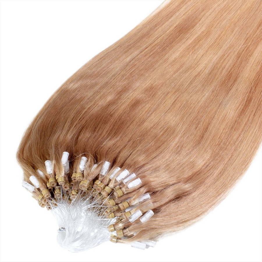 hair2heart Microring Extensions Premium Echthaar #8/01 Hellblond Natur-Asch 0,8g 60cm Hellbraun Damen
