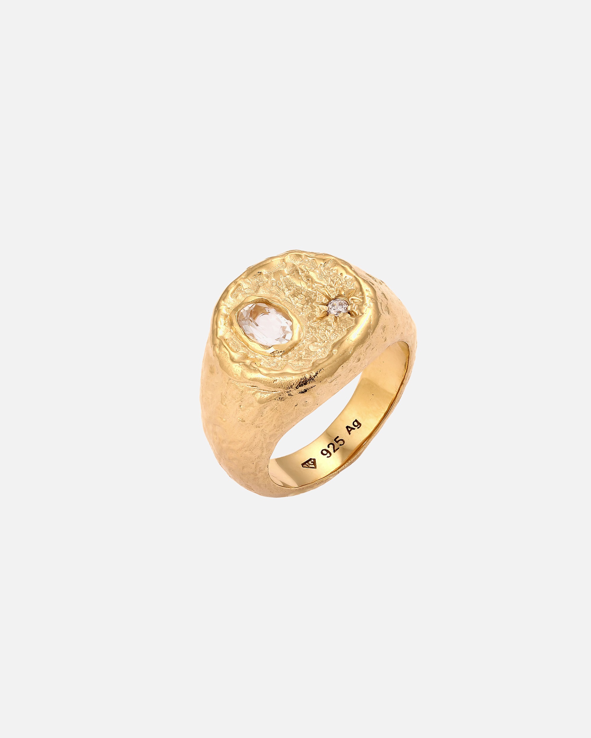 Ring für Weiblich Haze & Glory Default Brand Line Siegelring Sonne Topas Weiß 925 Sterling Silber 58