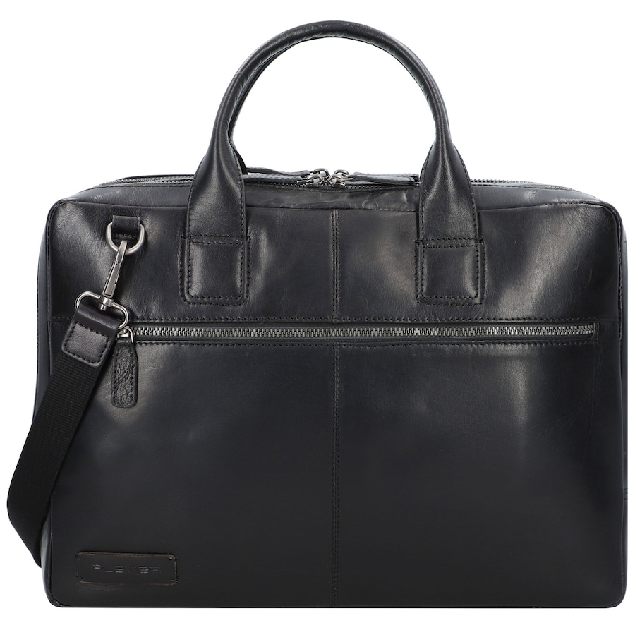 Plevier Rock Flint Aktentasche RFID Schutz Leder 41 cm Laptopfach schwarz Schwarz Herren