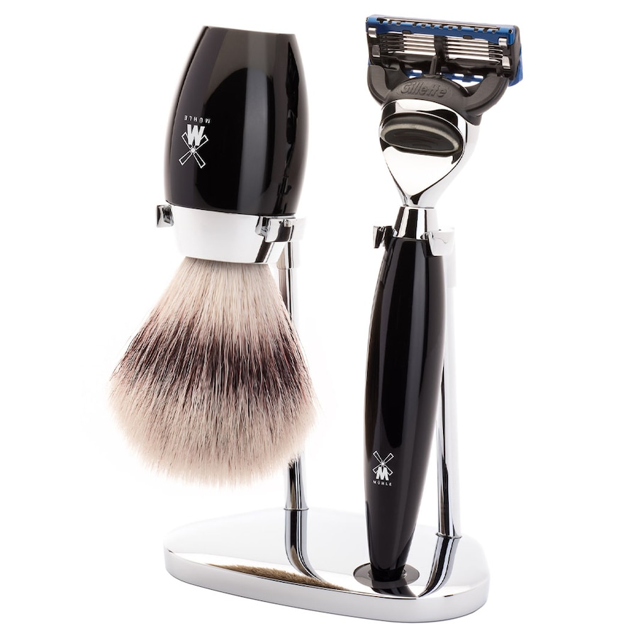 Mühle KOSMO 3-teiliges Rasierset, Silvertip Fibre , mit Gillette Fusion Griffmaterial Edelharz schwarz Herren