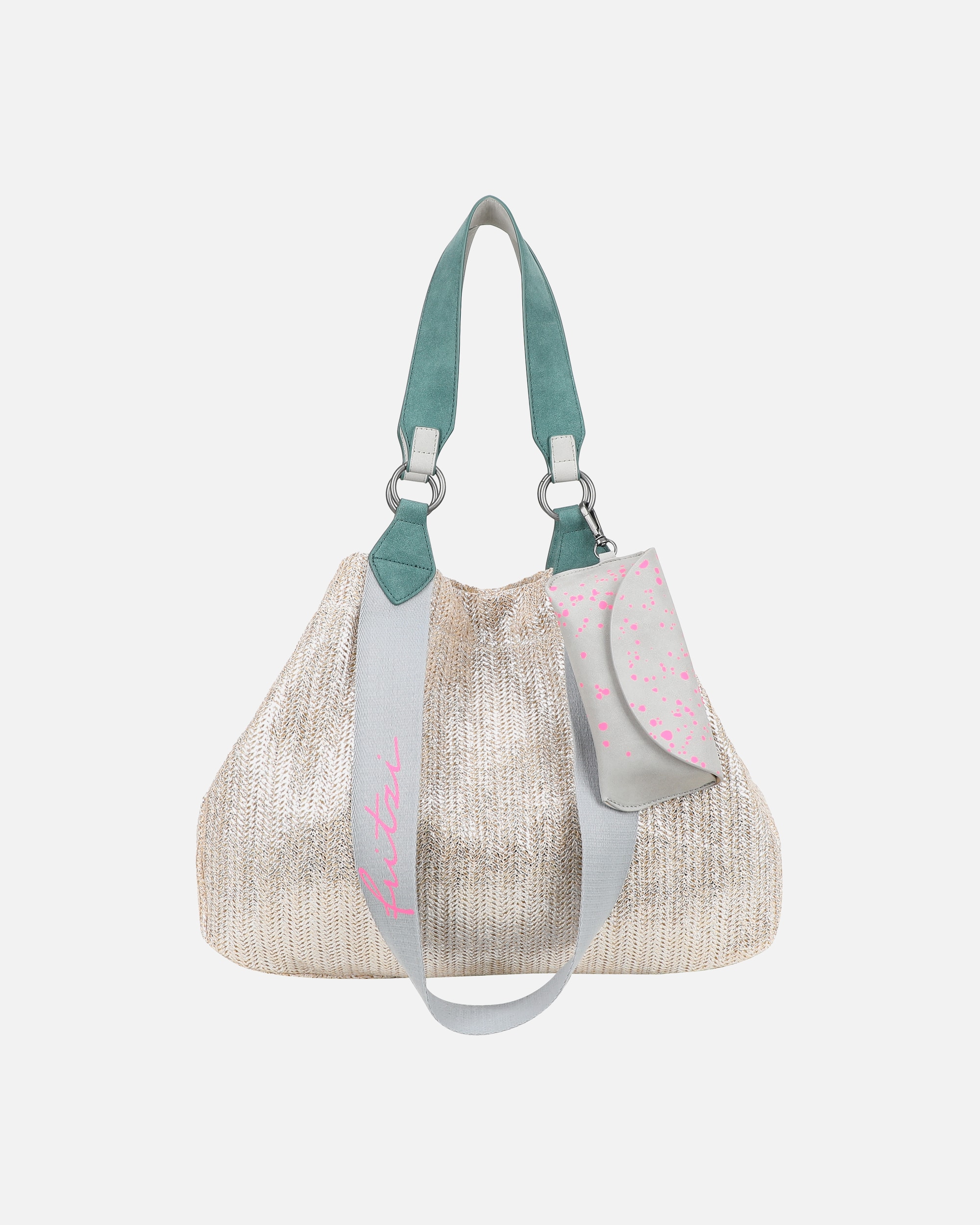 Tasche für Weiblich Fritzi aus Preußen Shopper Izzy Medium Limited Painted Straw mit abnehmbarem Brillenetui silber