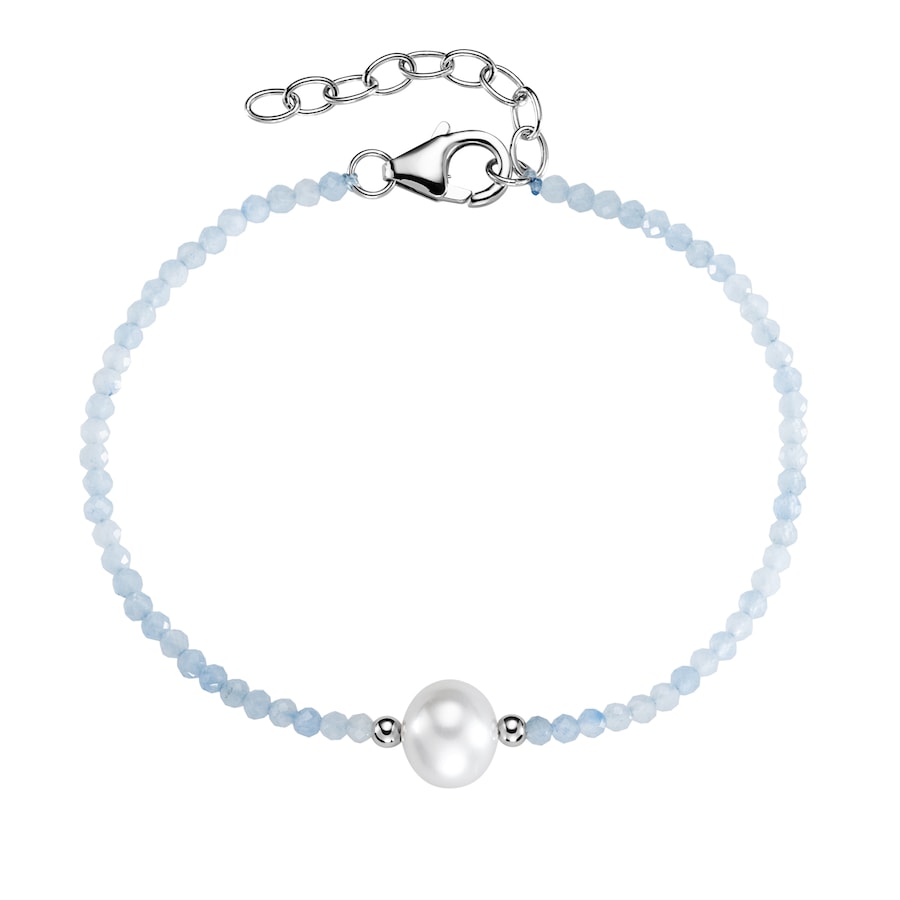 Smart Jewel Armband mit Stein-Kugeln + Muschelkern-Perle, Silber 925 Hellblau Violett