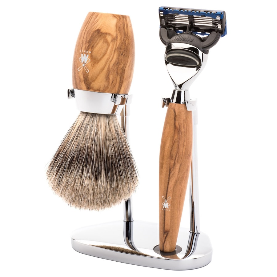 Mühle KOSMO 3tlg. Rasierset, feines Dachshaar, Gillette Fusion?, Griffmaterial Olivenholz Herren