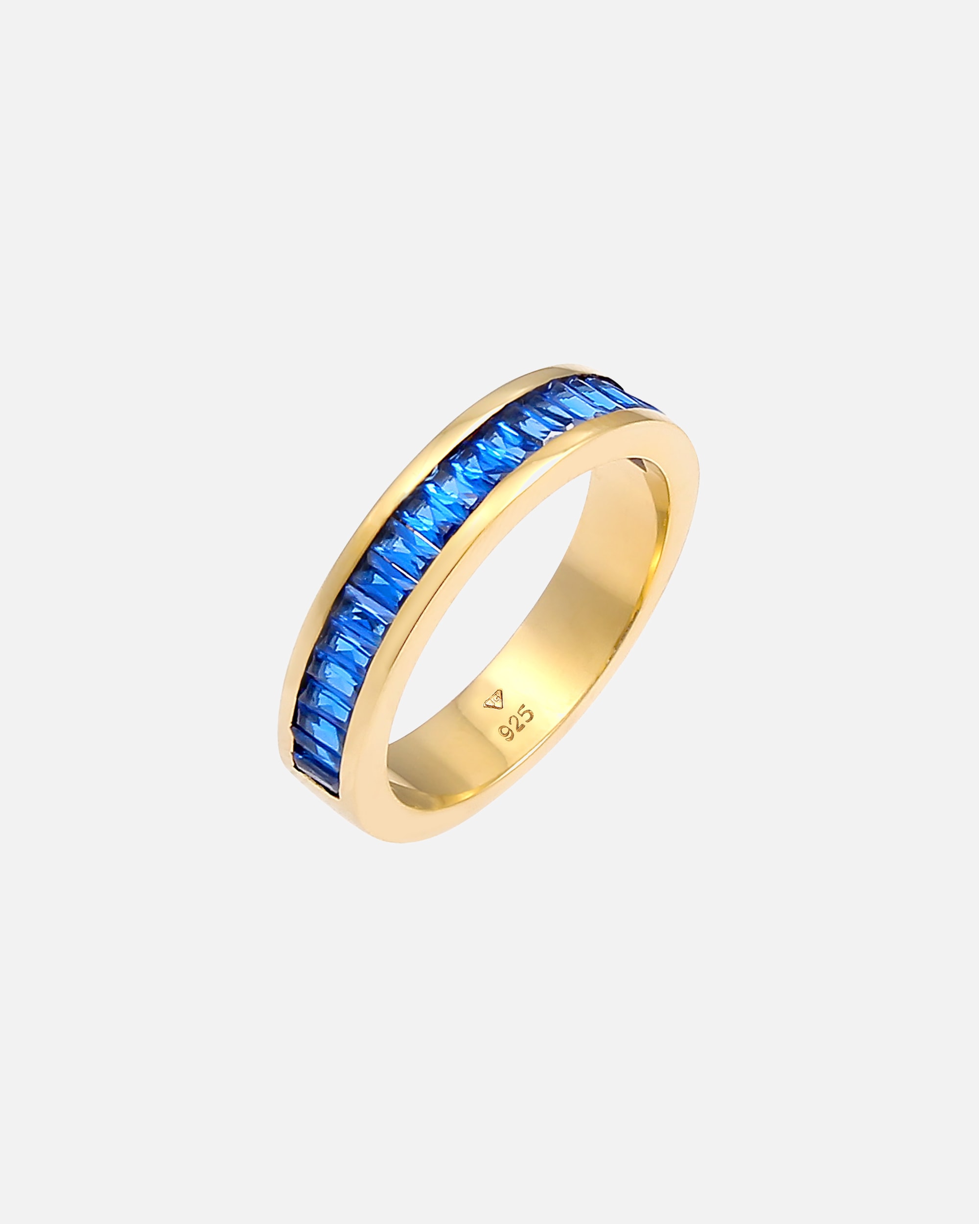 Ring für Weiblich Elli PREMIUM Synthetischer Saphir Rechteck 925 Silber vergoldet 52