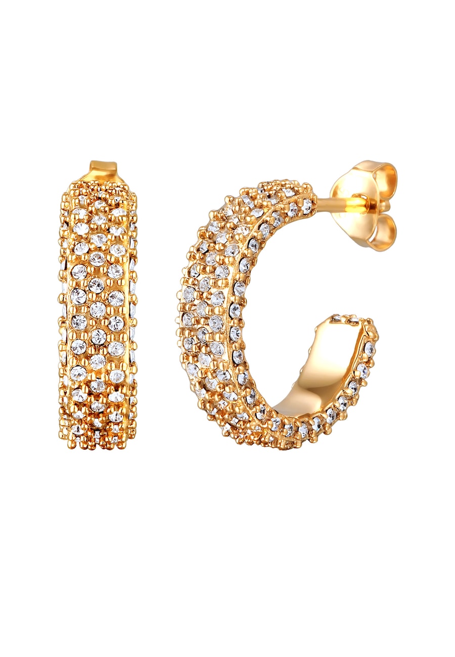 Elli Ohrstecker Creolen Weiß 925 Sterling Silber, mit Kristallen von Swarovski goldfarben Damen