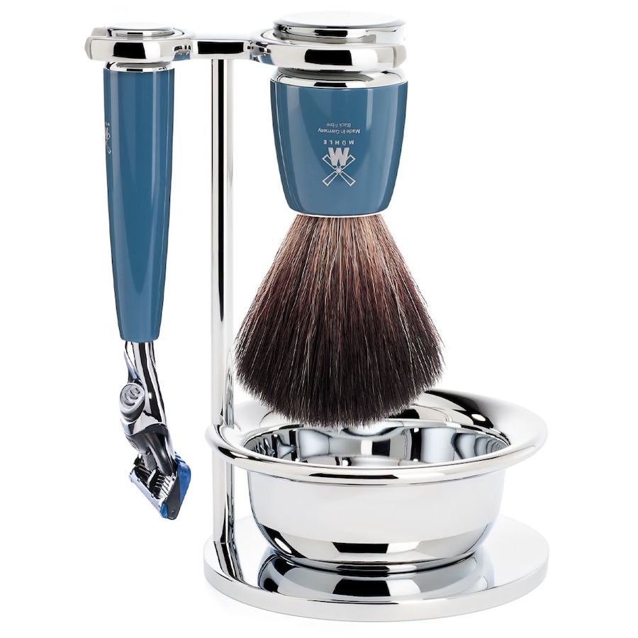 Mühle RYTMO 4-teiliges Rasierset, Black Fibre, mit Gillette Fusion Griffmaterial Edelharz petrol Herren