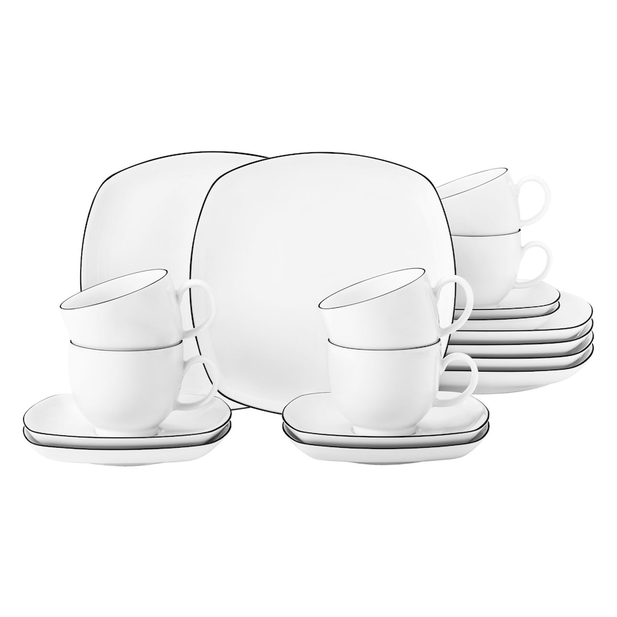 Seltmann Weiden Lido Black Line Kaffeeservice eckig 18er Set schwarz-weiß