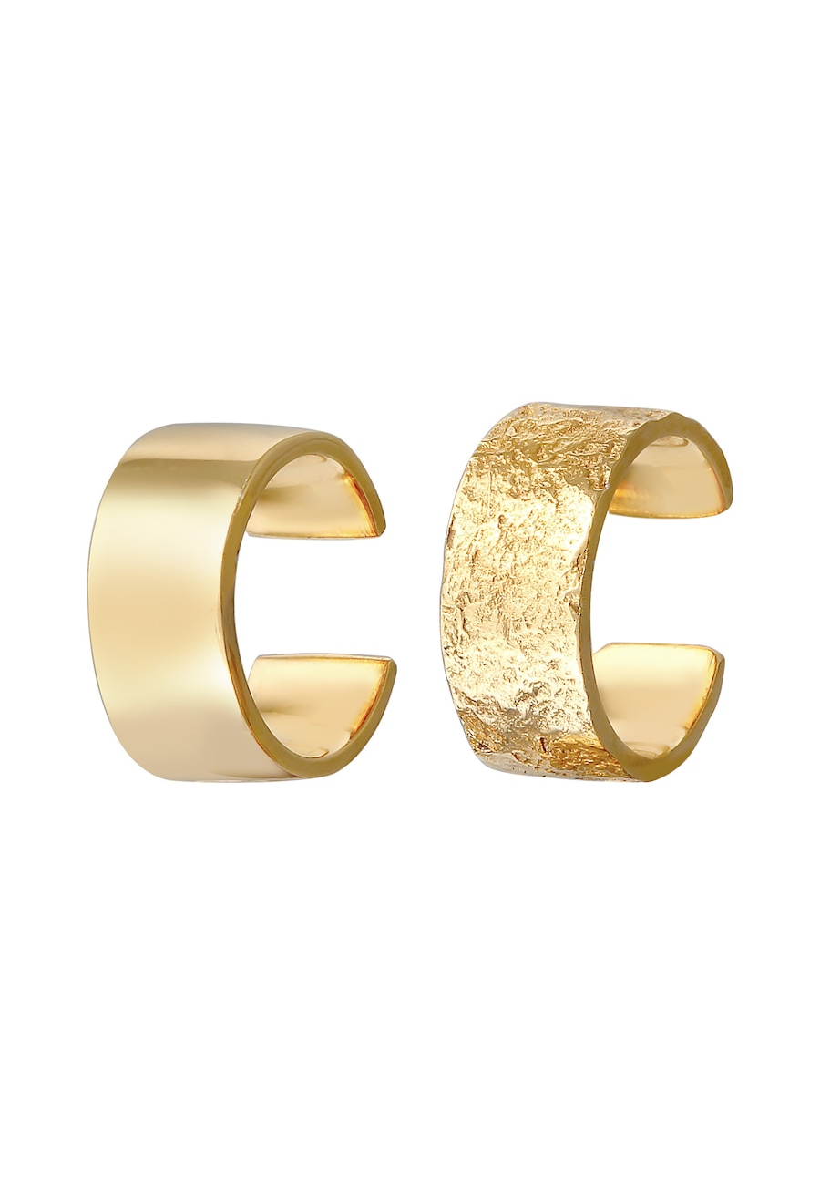 Elli Earcuff Breit Basic Gehämmert 2er Set 925 Silber goldfarben Damen