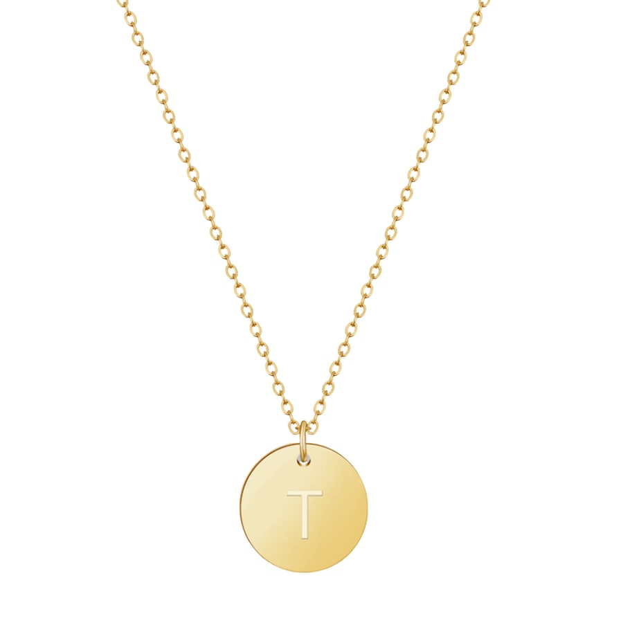 GOOD.designs Namenskette 18 K vergoldet mit Buchstaben-Coin T Onesize Damen