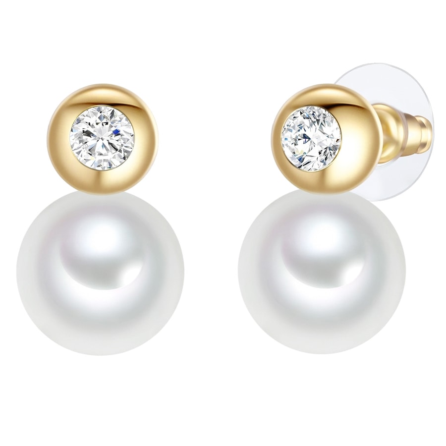 Lulu & Jane Perlen-Ohrhänger Messing Glaskristall Muschelkernperle in Gelbgold 19,5 mm Damen