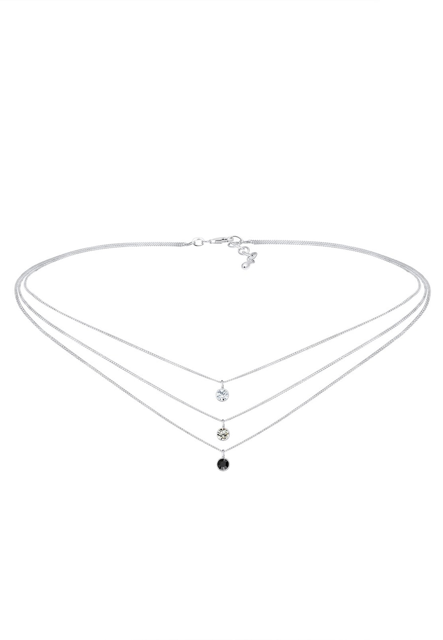 Elli Choker Layer Grau Schwarz 925 Sterling Silber, mit Kristallen von Swarovski silberfarben Damen