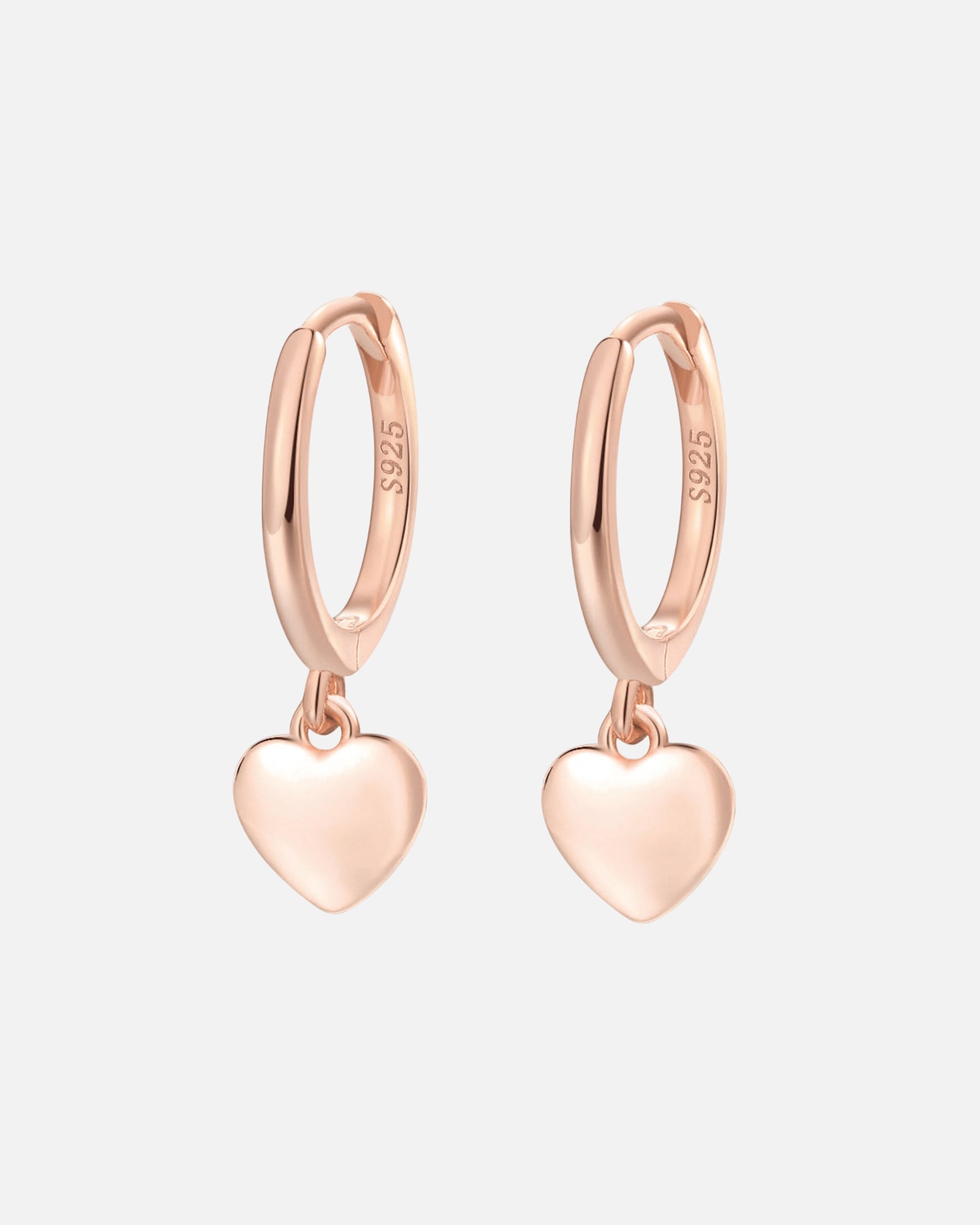 Ohrringe für Weiblich Hey Happiness Default Brand Line Mini-Creolen mit Herzanhänger, 925 Silber Rosegold