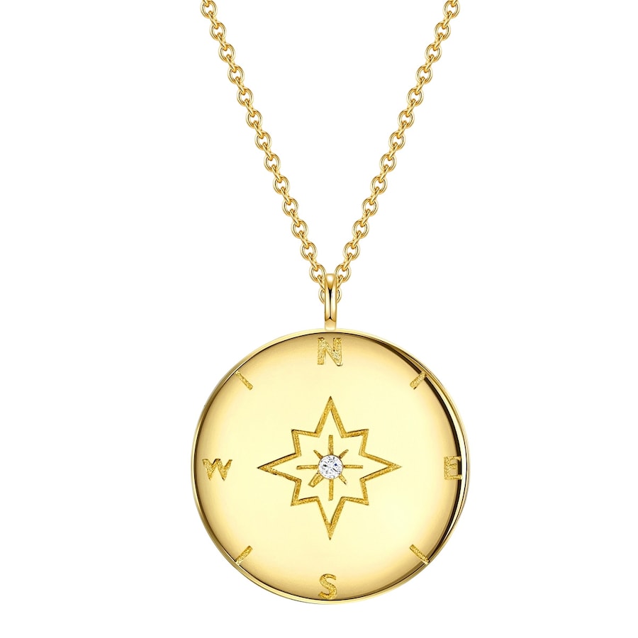 Lulu & Jane Diamant-Kette Kompass Sterling Silber Diamant in Gelbgold 50,0 cm Basiskette + 5,0 Verlängerung Damen