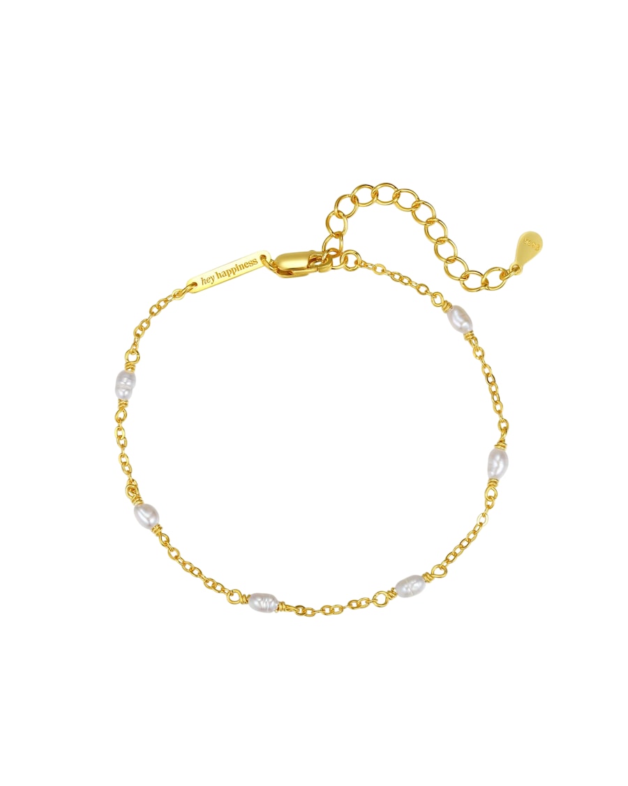 Hey Happiness Filigranes Perlenarmband mit Süßwasserperlen, 925 Silber Gold Damen