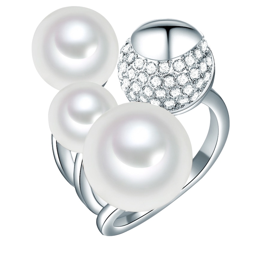 Lulu & Jane Perlen-Ring Messing Glas Muschelkernperle in Silber 56 Damen