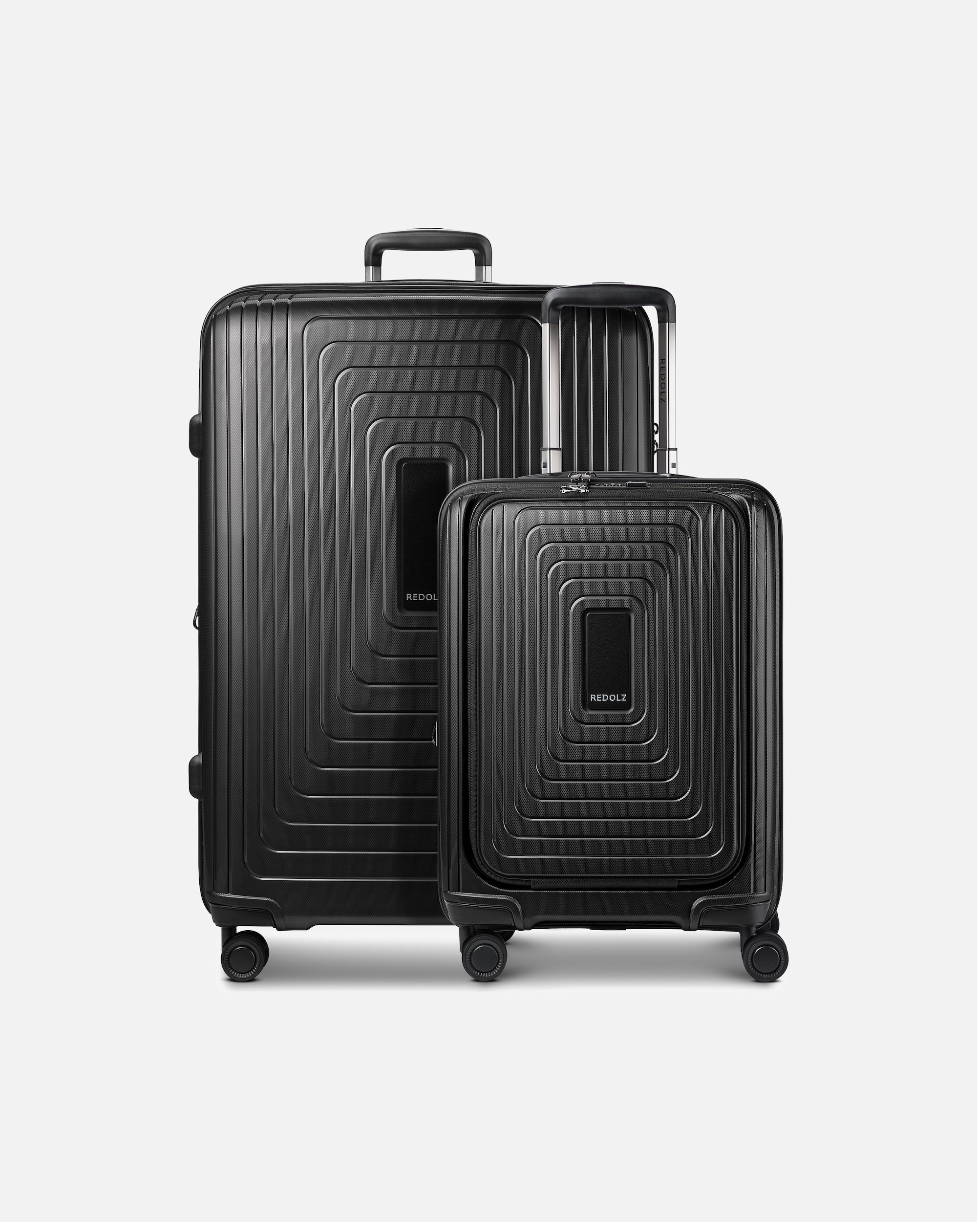 Koffer für Männlich Redolz Essentials 14 4-Rollen Kofferset 2 tlg. Laptopfach mit Dehnfalte black metallic