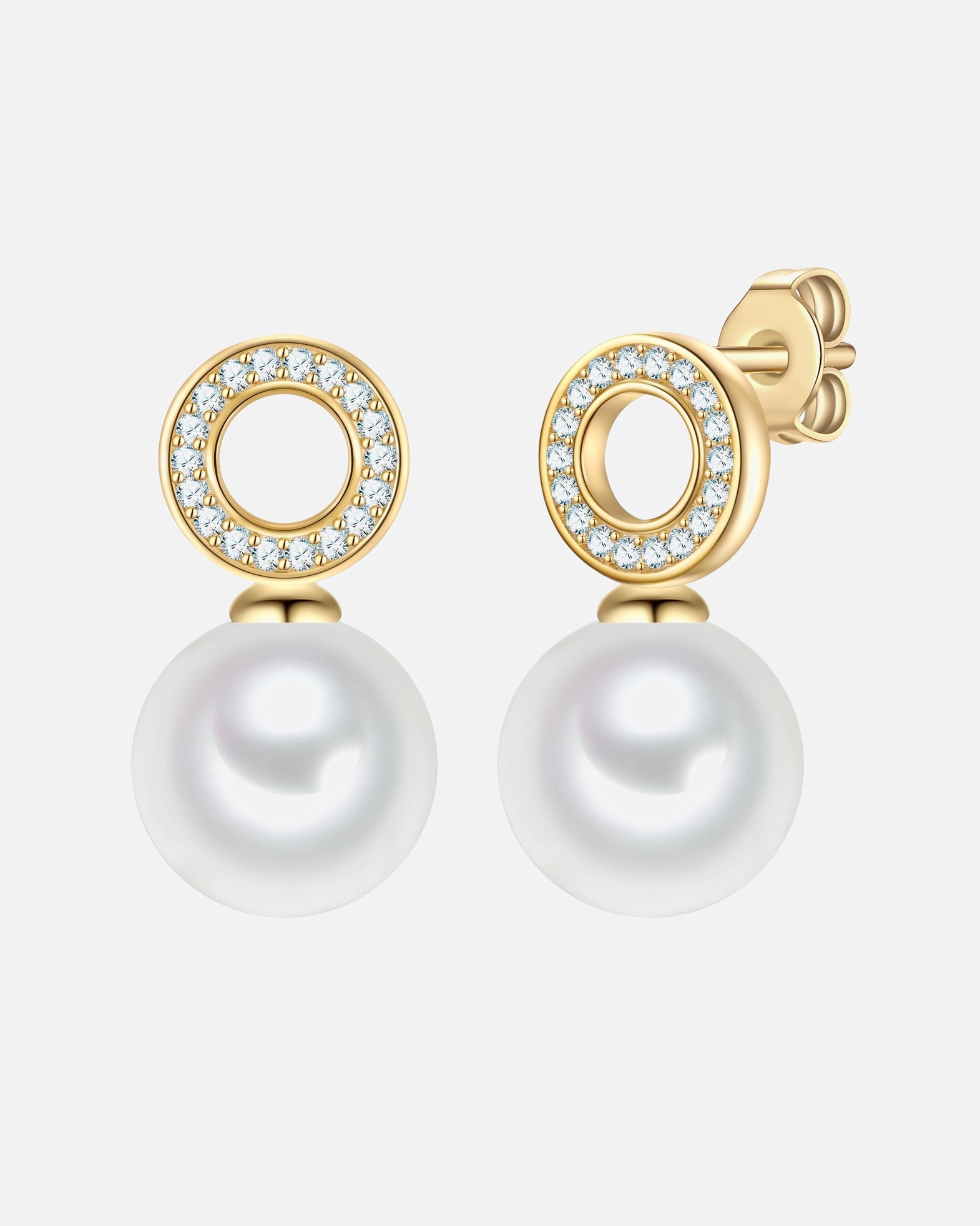 Ohrringe für Weiblich Rafaela Donata Ohrstecker aus Sterling Silber in gelbgold mit Zirkonia Muschelkernperle 19,4 mm