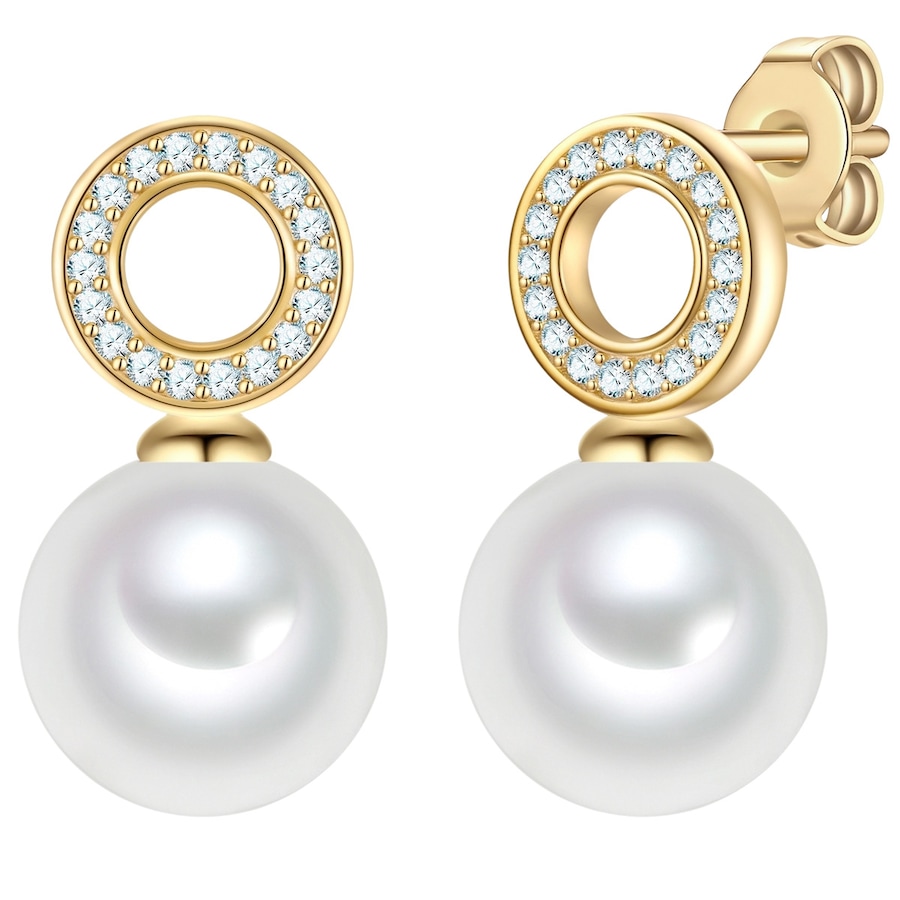 Rafaela Donata Ohrstecker aus Sterling Silber in gelbgold mit Zirkonia Muschelkernperle 19,4 mm Damen