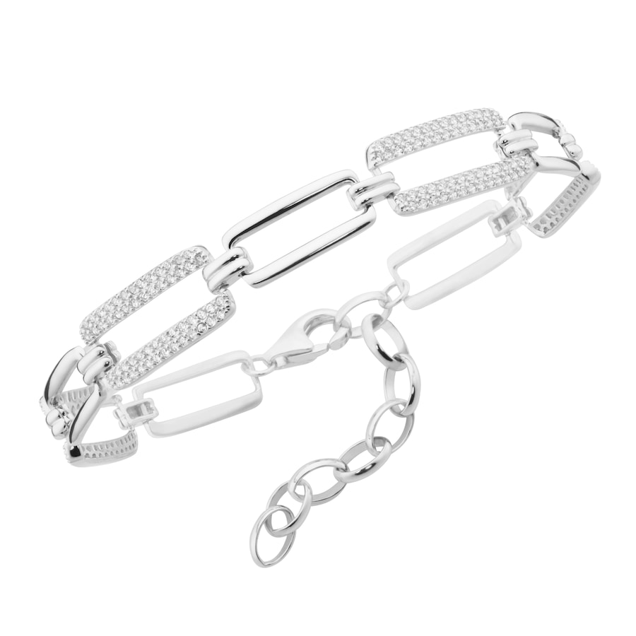 Smart Jewel Armband rechteckige Glieder, Zirkonia Steine, Silber 925 20 cm Damen