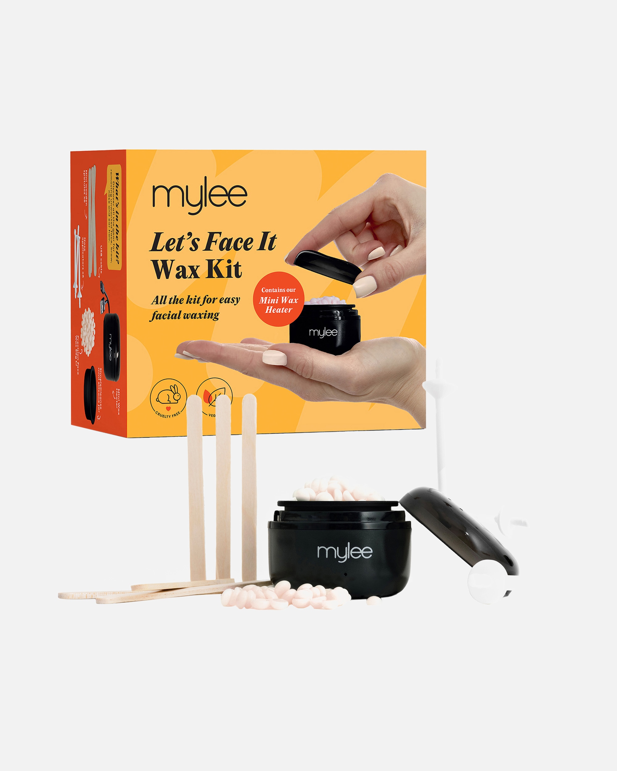 Enthaarungsmittel für Unisex Mylee Let’s Face It Wax Kit – Professionelles Gesichts- Waxing-Set mit schwarzem Mini-Wachswärmer Let's Face It Wax Kit