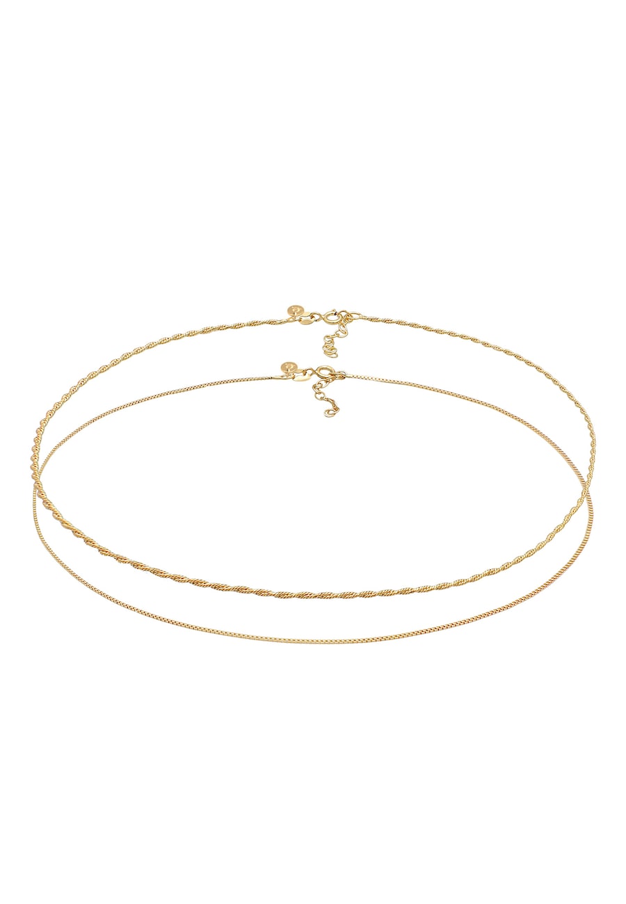 Elli PREMIUM Choker 2er Set Kordelkette Veneziakette 925 Silber goldfarben Damen