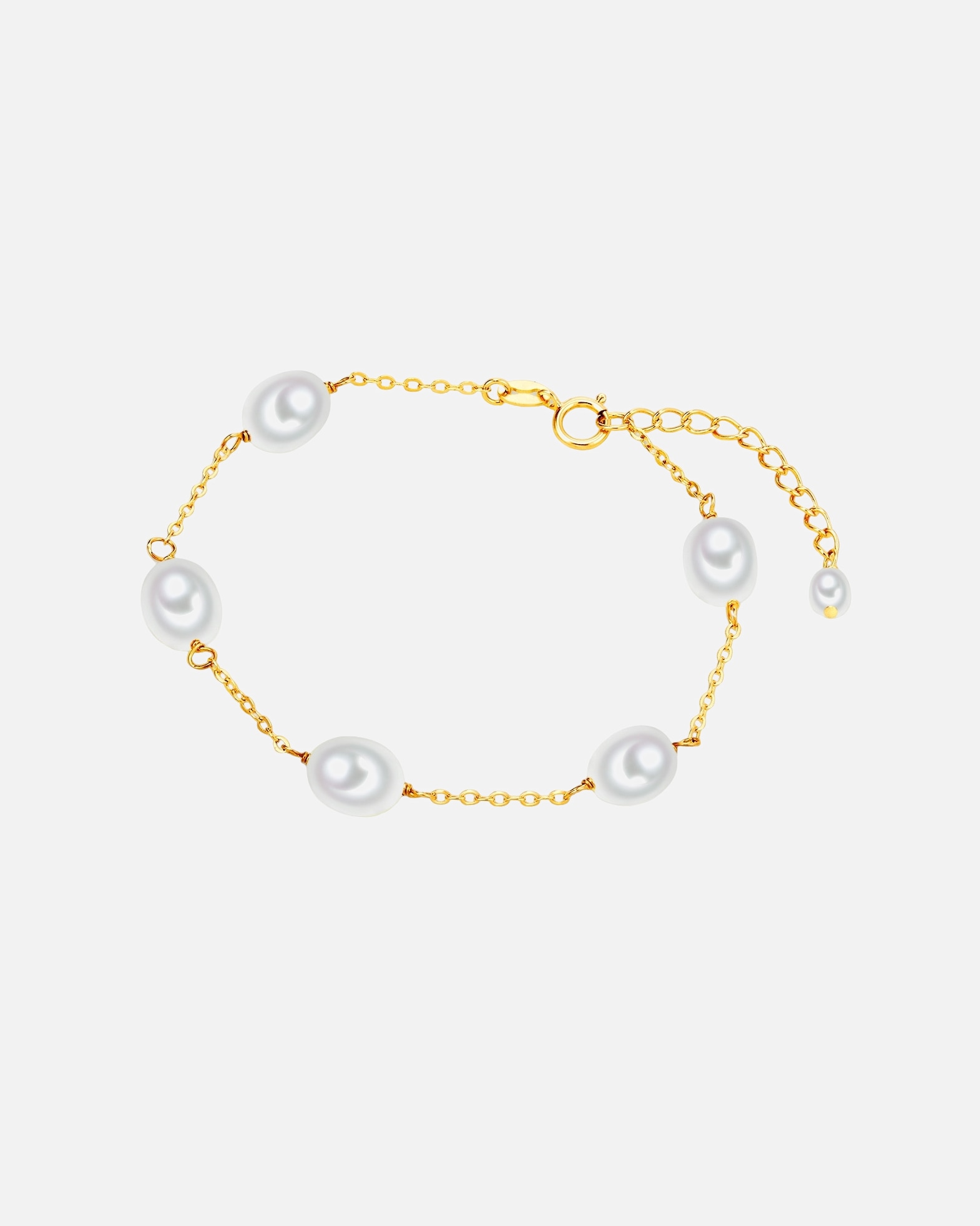 Armband für Weiblich Valero Pearls Perlen-Armband Sterling Silber Süßwasser-Zuchtperle in Gelbgold 17,0 cm Basislänge + 3,0 cm Verlängerung